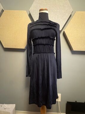 Ulla Johnson navy Long-Sleeve jersey gathered front dress